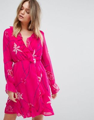 Vero Moda - Mini-jurk met ruches en print in roze-Multi