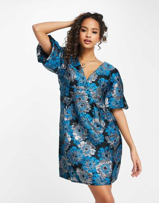 Vero Moda Mini jurk van jacquard in blauw met bloemen