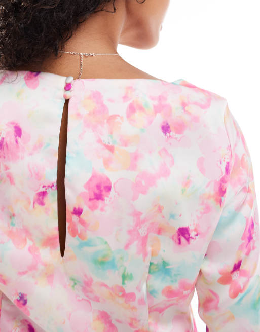 Vero Moda - Mini jurk van satijn met klokmouwen en kersenbloesemprint, 4 van 4