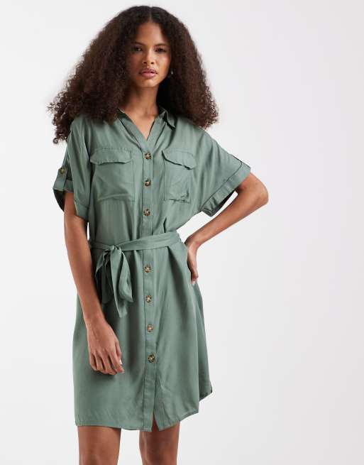 Vero Moda - Mini overhemdjurk met zakken in groen, 2 van 4
