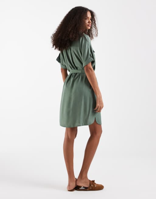Vero Moda - Mini overhemdjurk met zakken in groen, 4 van 4