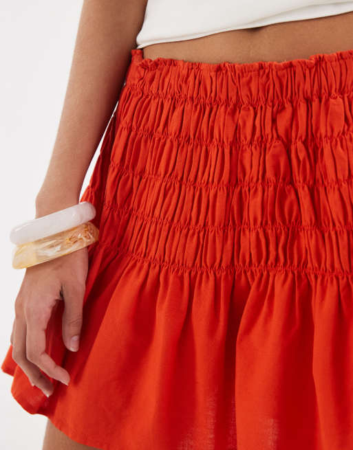 Vero Moda - Mini rok met aangerimpelde taille in oranje, 4 van 5