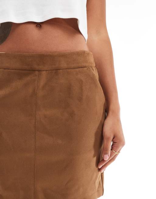 Vero Moda - Mini rok van imitatiesuède in bruin, 4 van 5