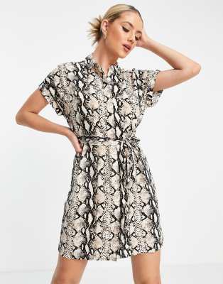 Vero Moda Mini Shirt Dress In Beige-neutral