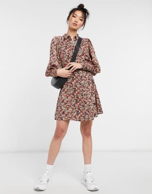 balloon sleeve mini shirt dress