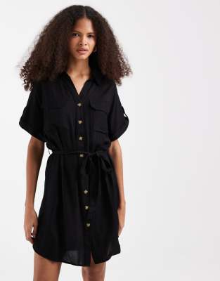 Vero Moda mini shirt dress with pockets in black