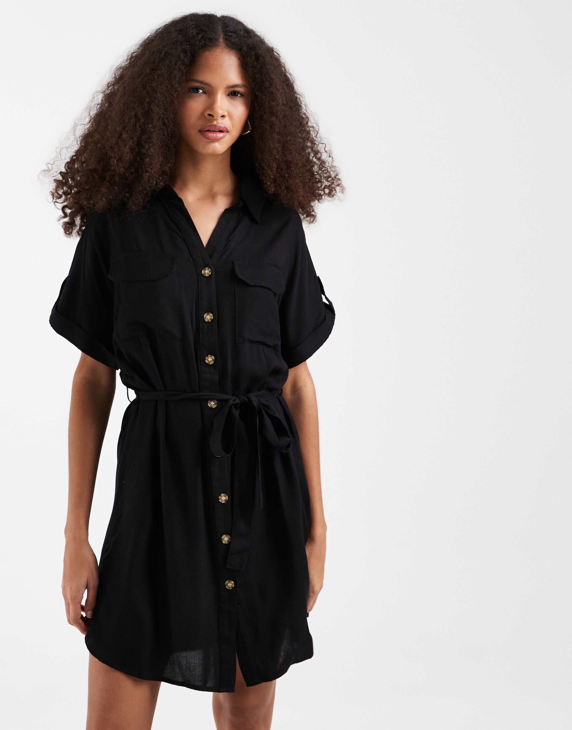 vero moda mini shirt dress with pockets in black