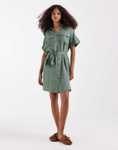 Vero Moda mini shirt dress with pockets in green - view 1