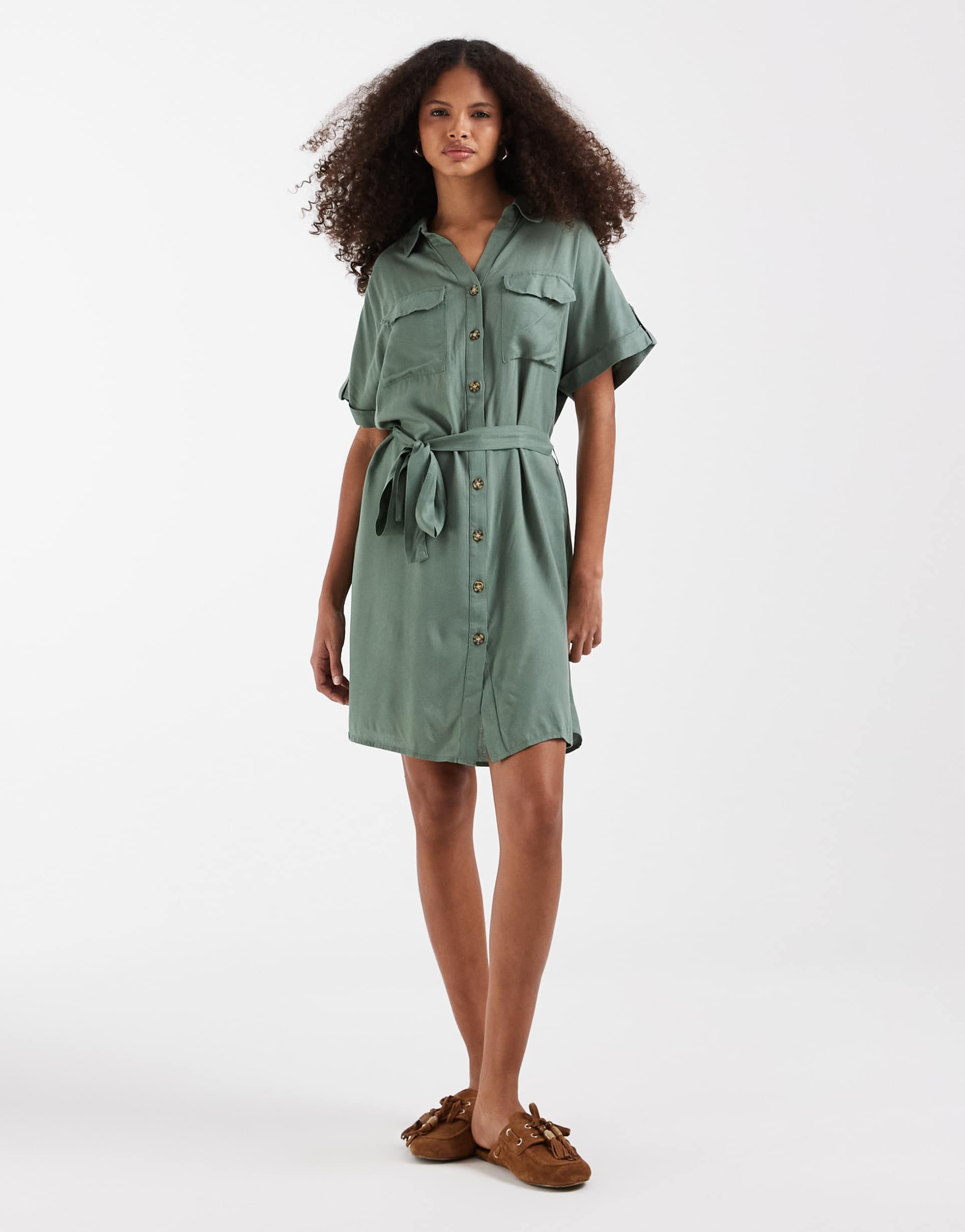 vero moda mini shirt dress with pockets in green