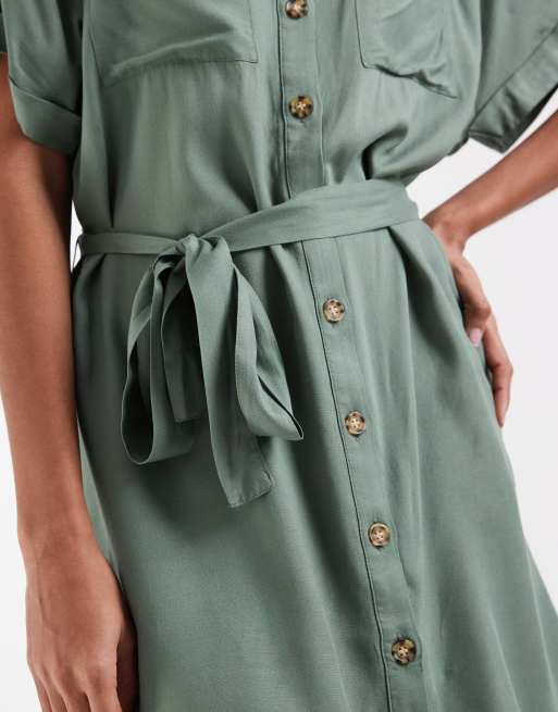 Vero Moda mini shirt dress with pockets in green, 3 of 4