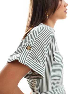Vero Moda Mini Shirt Dress With Pockets In Green