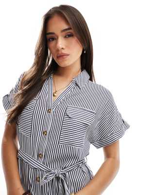 Vero Moda Mini Shirt Dress With Pockets In Navy