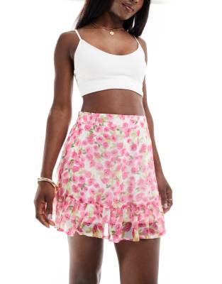 mini skirt in rose print-Pink