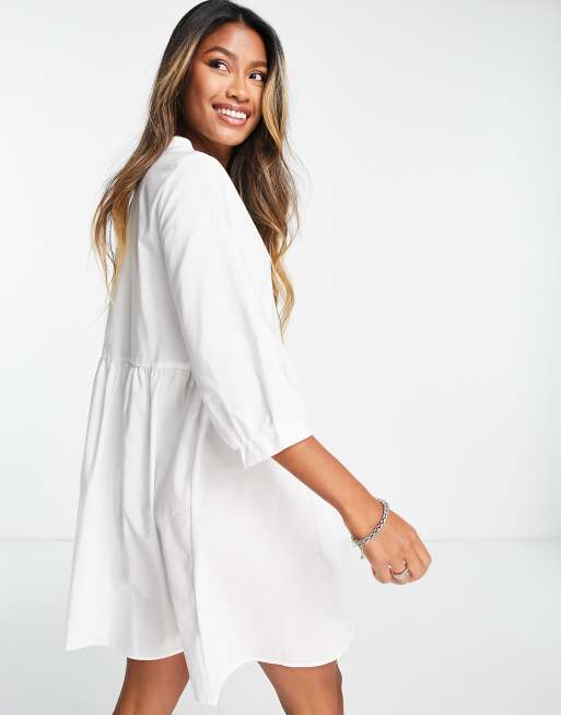 White mini cheap smock dress