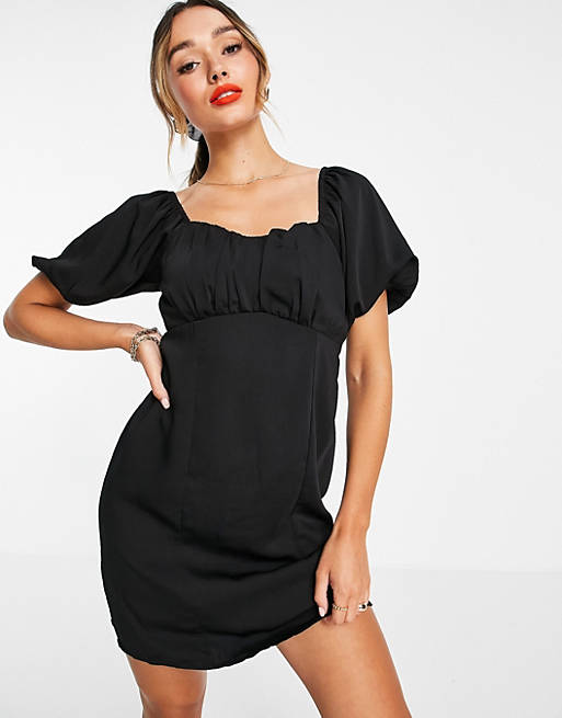 Vero Moda mini smock dress with balloon sleeves in black