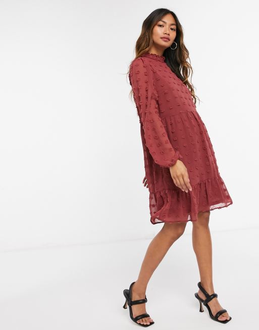 Vero Moda Mini Smock Dress With Textured Spot In Rust Asos 