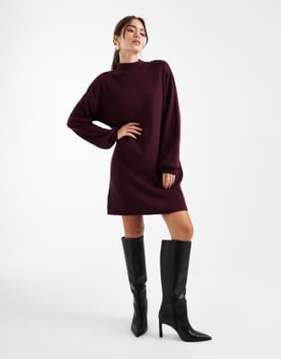 Vero Moda - Mini-Strickkleid in Burgunderrot mit Stehkragen