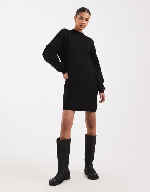 Vero Moda – Mini-Strickkleid in Schwarz mit Stehkragen, 2 von 4