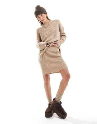 Vero Moda - Mini-Strickrock in Camel mit Zopfmuster, Kombiteil-Neutral