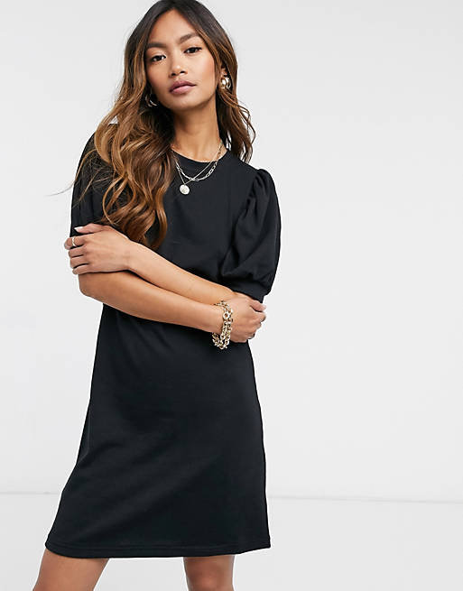 Vero Moda mini sweat dress with puff sleeve in black