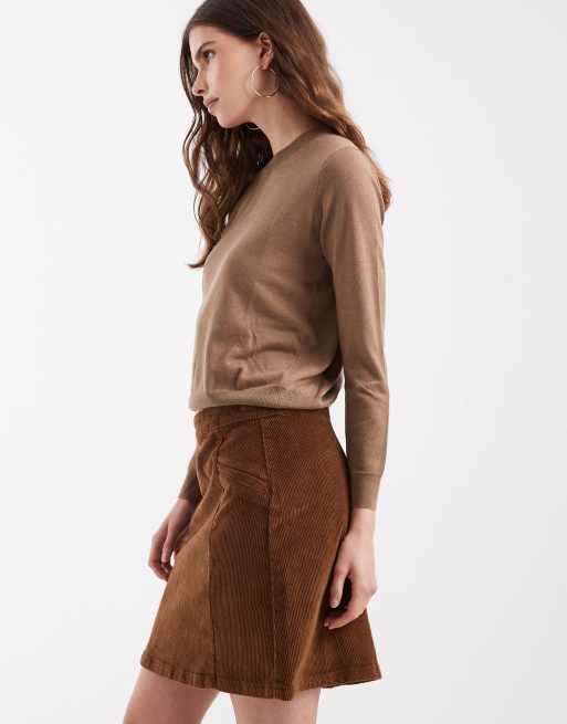 Vero Moda minifalda de pana de talle alto en marrón claro, 2 de 5