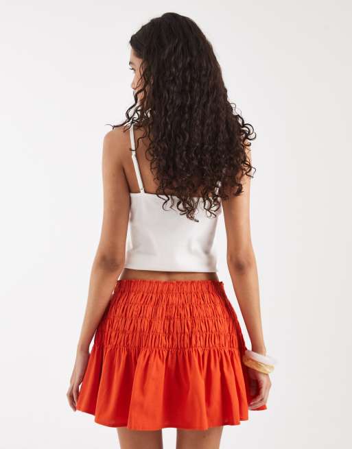 Vero Moda - Minifalda naranja con cintura fruncida, 5 de 5