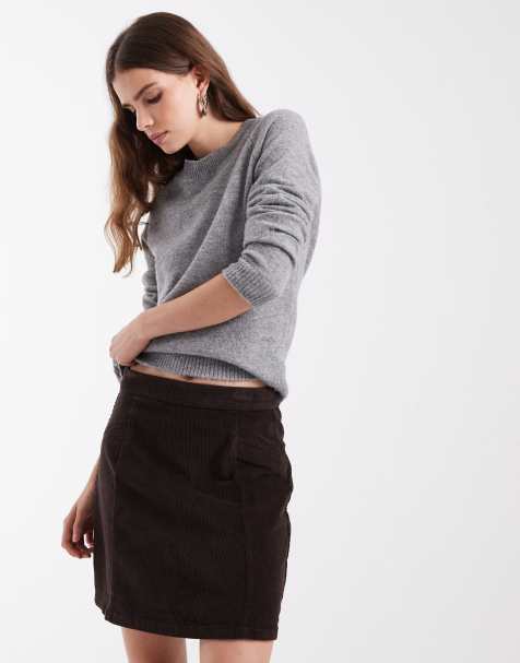 Vero Moda minigonna a vita alta in tessuto a coste marrone cioccolato - view 1