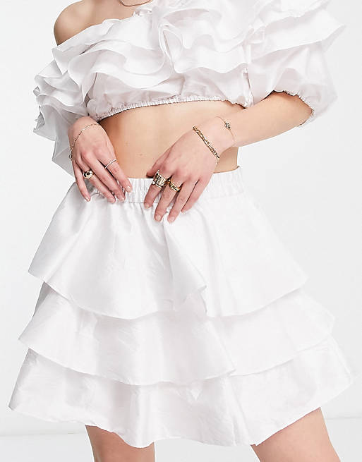 Minigonna bianca a balze in coordinato Asos Donna Abbigliamento Gonne Minigonne 
