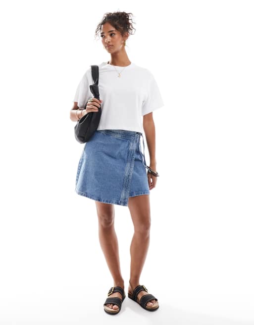 Vero Moda - Minigonna di jeans avvolgente blu medio, 2 di 5