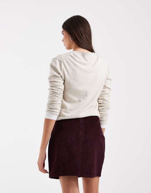 Vero Moda minigonna in velluto a coste con scollo a V davanti bordeaux, 5 di 5
