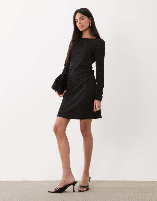 Vero Moda miniklänning med långa ärmar och glitterdetalj i svart, 2 av 4