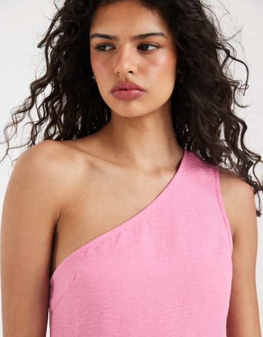 Vero Moda – Minikleid in Leinenoptik in Kosmos-Rosa mit One-Shoulder-Träger, 3 von 4