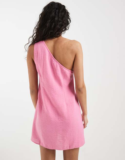 Vero Moda – Minikleid in Leinenoptik in Kosmos-Rosa mit One-Shoulder-Träger, 4 von 4