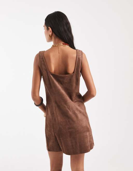 Vero Moda Minikleid mit eckigem Ausschnitt in Braun in Wildlederoptik, 3 von 4