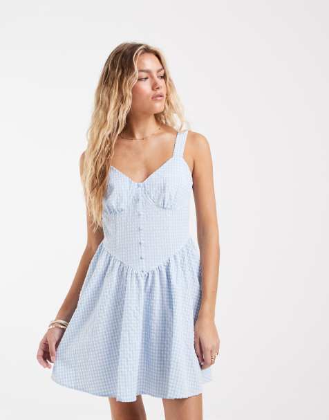 Vero Moda – Minikleid mit Knopfleiste und Vichy-Karomuster in Blau und Weiß - view 1