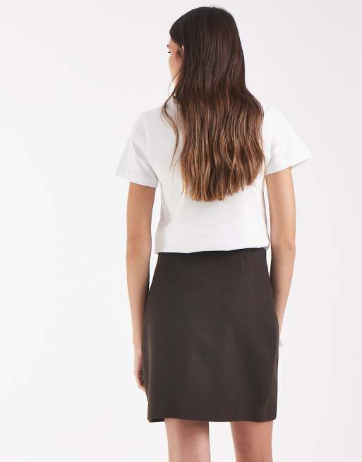 Vero Moda minirok met hoge taille en structuur in chocoladebruin, 3 van 5