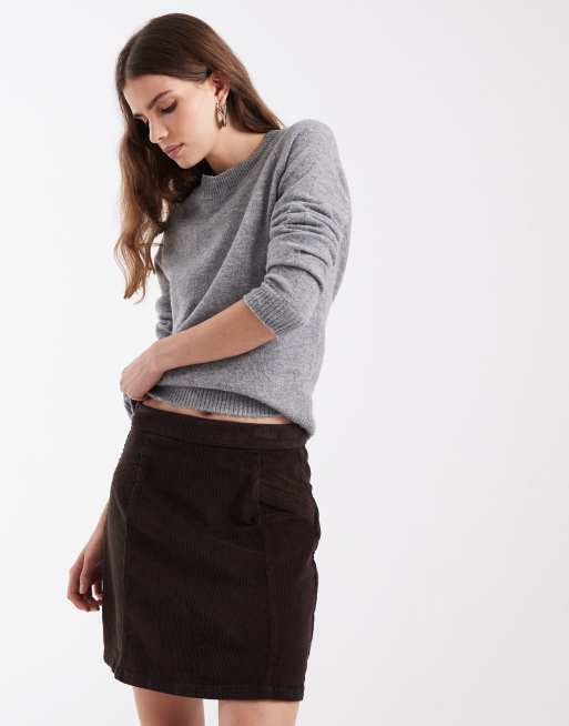 Vero Moda minirok van corduroy met hoge taille in donkerbruin, 1 van 5