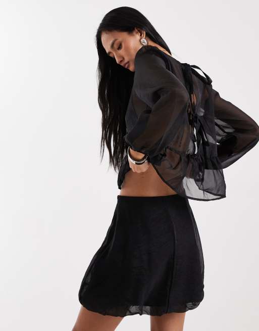 Vero Moda - Minirok van organza met pofzoom in zwart, deel van co-ord set, 3 van 5