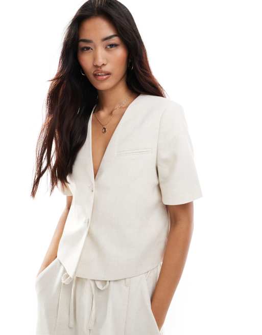 Vero Moda - Mix and Match - Blazer corto a maniche corte beige