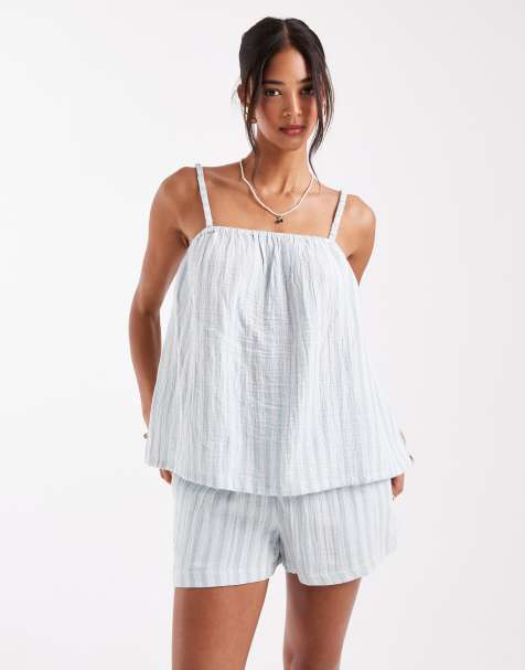 Vero Moda mix and match cotton cami top co-ord in green stripe 