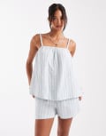 [Vero Moda] Vero Moda mix and match cotton cami top in green stripe (Part of a set) XL Gray Mist Stripes