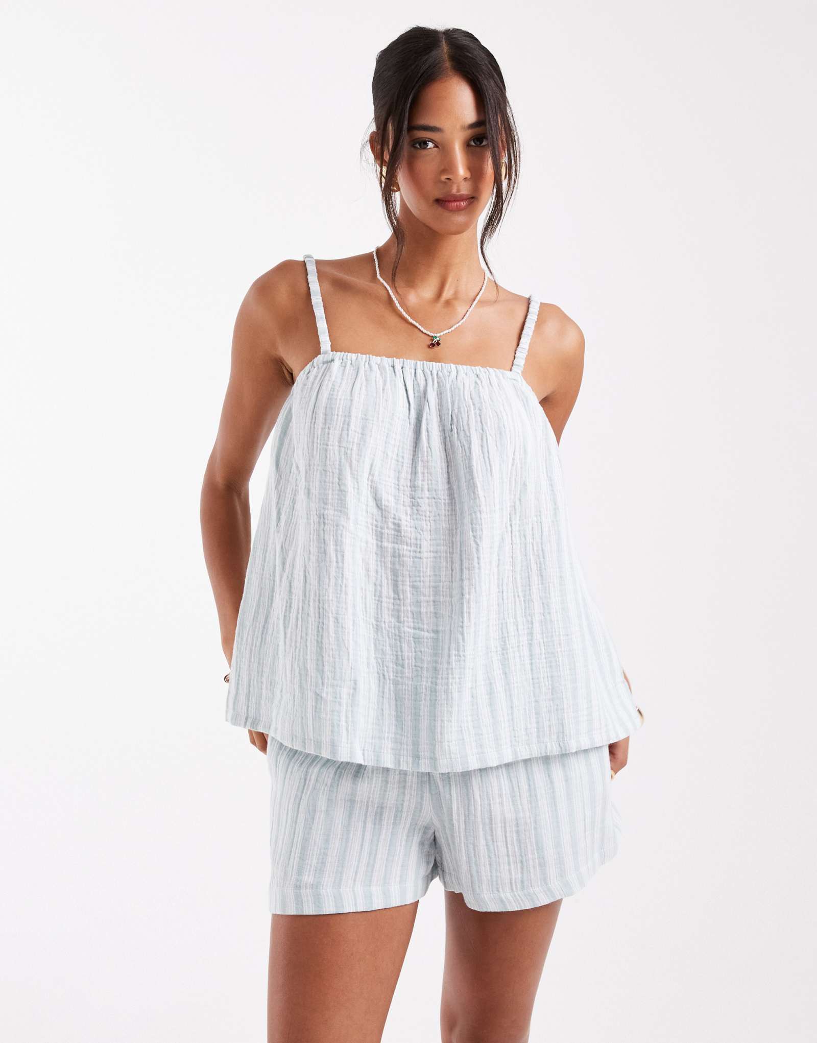 Хлопковый топ на бретелях в зеленую полоску от Vero Moda - часть комплекта 