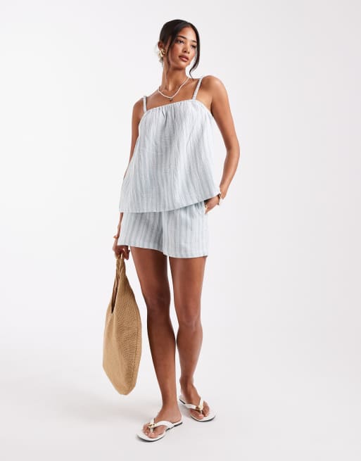 Vero Moda mix and match cotton cami top in green stripe - part of a set , 2 of 4