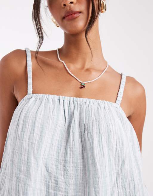 Vero Moda mix and match cotton cami top in green stripe - part of a set , 3 of 4