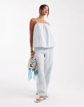 [Vero Moda] Vero Moda mix and match cotton pants in green stripe (Part of a set)-Blue XXS Gray Mist Stripes