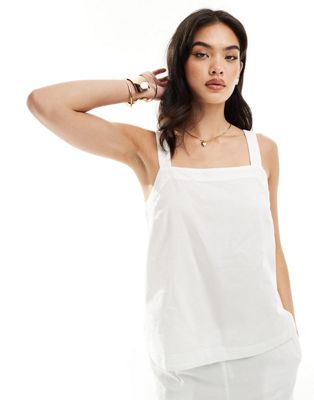 mix and match cotton square neck tank top in white