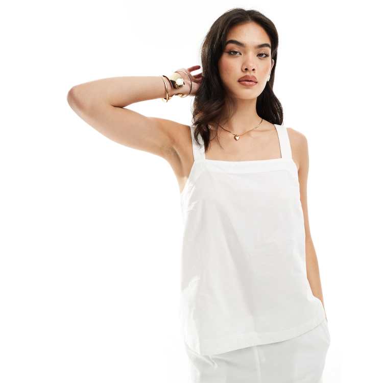 Vero Moda mix and match cotton square neck tank top in white