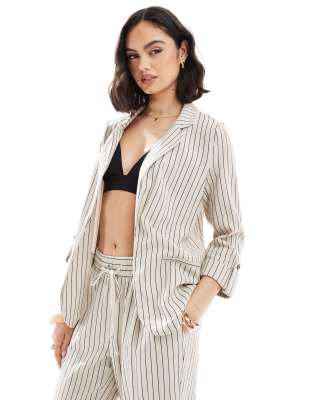 Vero Moda - Mix and Match - Eleganter Blazer aus Leinenimitat in Creme gestreift, Kombiteil-Neutral