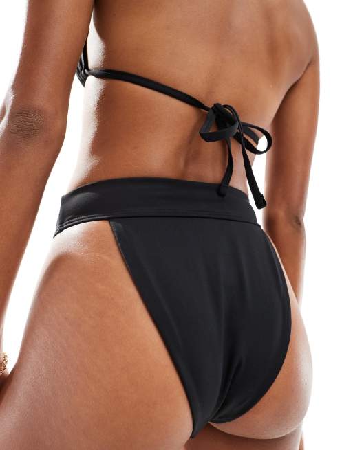 Vero Moda mix and match high waisted brazilian bikini bottoms in black, 2 of 4