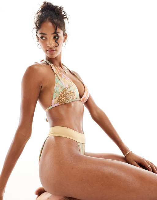 Vero Moda mix and match high waisted brazilian bikini bottoms in pastel snake print, 4 of 4
